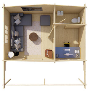 Casas de Madera Vigo - 1 dormitorio - 24 m2 + 12 m2 porche - Modelo Palmar - Casas de madera con estancias y porche PALMAR interior