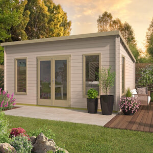 Casas de Madera Prefabricadas Calpe - 28 m2 - Diáfana - Casa de Madera 28m2 - 44MM - 595X500CM - CALPE - BLANCO