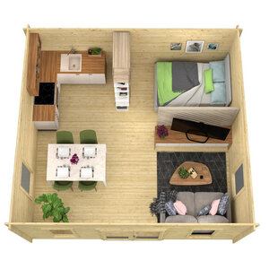 Casas de Madera Prefabricadas Calpe - 28 m2 - Diáfana - Casa de Madera 28m2 - 44MM - 595X500CM - CALPE - INTERIOR