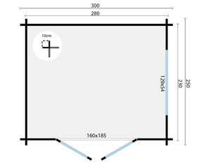 Casas de Madera Prefabricadas Tossa - Diáfana - 6 m2 - Modelo Gadsby - Oficina prefabricada moderna TOSSA - 300x250 cms - 40 mm - PLANO