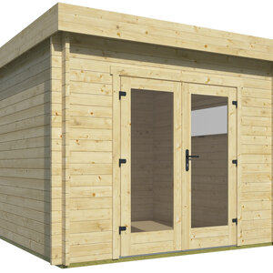 Casas de Madera Prefabricadas Begur - Diáfana - 8 m2 - Modelo Jamie - Oficina prefabricada para jardín BEGUR - 300x300 cms - 40 mm - FRONTAL
