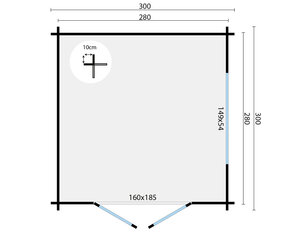 Casas de Madera Prefabricadas Begur - Diáfana - 8 m2 - Modelo Jamie - Oficina prefabricada para jardín BEGUR - 300x300 cms - 40 mm - PLANO