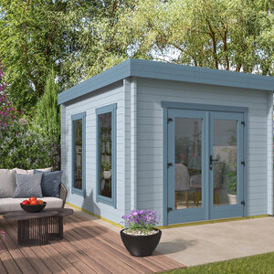 Casas de Madera Portbou - Diáfana - 9 m2 - Modelo Lee - Oficina prefabricada rectangular PORTBOU - 300x350 cms - 40 mm - AZUL