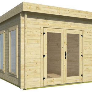 Casas de Madera Portbou - Diáfana - 9 m2 - Modelo Lee - Oficina prefabricada rectangular PORTBOU - 300x350 cms - 40 mm - FRONTAL