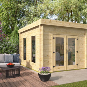 Casas de Madera Portbou - Diáfana - 9 m2 - Modelo Lee - Oficina prefabricada rectangular PORTBOU - 300x350 cms - 40 mm - INCOLORO