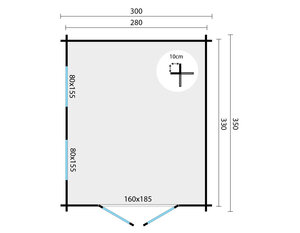 Casas de Madera Portbou - Diáfana - 9 m2 - Modelo Lee - Oficina prefabricada rectangular PORTBOU - 300x350 cms - 40 mm - PLANO