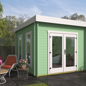 Casas de Madera Portbou - Diáfana - 9 m2 - Modelo Lee - Oficina prefabricada rectangular PORTBOU - 300x350 cms - 40 mm - VERDE