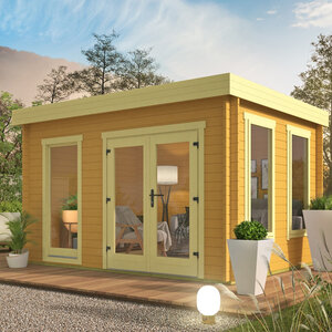 Casas de Madera Prefabricadas Cullera - Diáfanas - 10 m2 - Modelo Jason - Oficina de madera moderna CULLERA - 400x300 cms - 40 mm - Amarillo