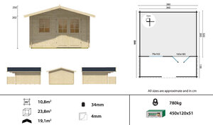 Casas de Madera Prefabricadas Marbella - 11 m2  más terraza- Diáfana - Modelo Sauerland 1 - Caseta de madera SAUERLAND 1- HOBYCASA planos
