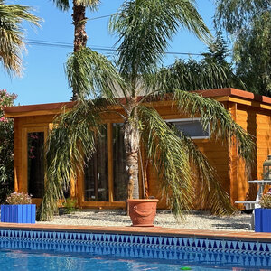 Casas de Madera Prefabricadas Denia - 1 dormitorio - 22 m2 - Modelo Flow - Casas de madera modernas FLOW piscina