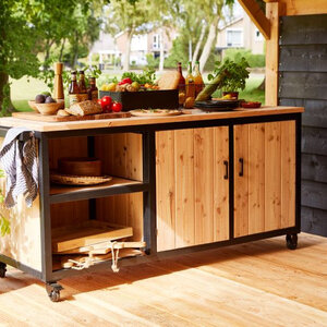 Mueble de cocina para exterior en madera y acero - 180 cms - Mueble de cocina para exterior en madera y acero - 180 cms - Portada