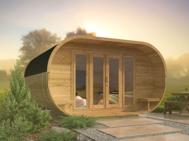 Cabaña de madera moderna Oval - 405x400 cms - 28MM