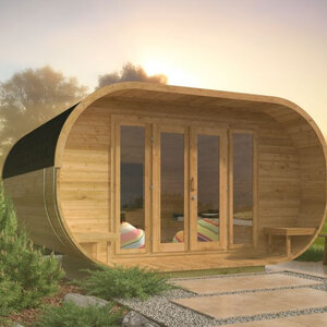 Cabaña de madera moderna Oval - 405x400 cms - 28MM