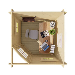 Caseta de madera tipo garita en esquina - 3,5 m2 - Modelo Petit-Petra - Caseta de madera 200X200 - 28MM PETIT INTERIOR