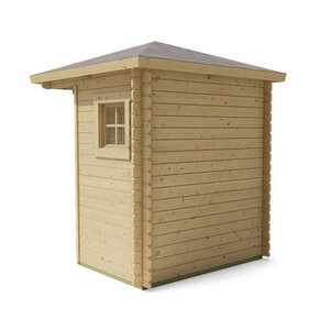 Caseta de madera tipo garita en esquina - 3,5 m2 - Modelo Petit-Petra - Caseta de madera 200X200 - 28MM PETIT TRASERA