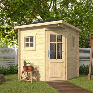 Caseta de madera tipo garita en esquina - 3,5 m2 - Modelo Petit-Petra - Caseta de madera 200X200 - 28MM PETIT PORTADA