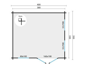 Casas de Madera Peñíscola - Diáfana - 12 m2 - Modelo Bruce - Casetas para jardin PEÑISCOLA - 400x350 cms - 40 mm - plano