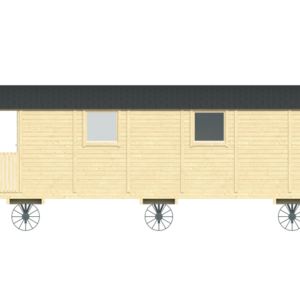 Casas de Madera Torrevieja - 16,8 m2 - Diáfana - Gypsy Wagon - Modelo Jimmy - mini casa sobre ruedas de medidas 840x240-GYPSY WAGON render lateral izquierdo