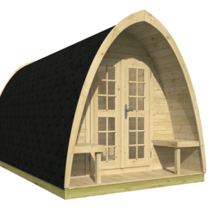 Cabaña de madera original Pod 400 - 240x400 cms - 28MM - Caseta POD 400 - PORTADA render frontal