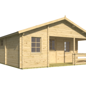 Casas Prefabricadas de Madera Chiclana - 2 dormitorios- 70 MM - 45 m2 - Modelo Kay - Cabaña de madera KAY - render frontal