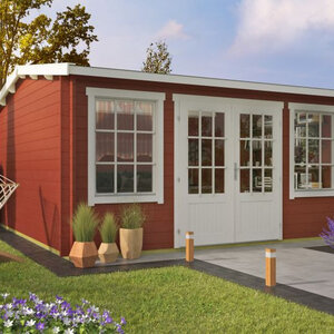 Casas de Madera Astorga - Diáfana - 19 m2 - Modelo Meaghan - Caseta MEAGHAN - HOBYCASA portada rojo