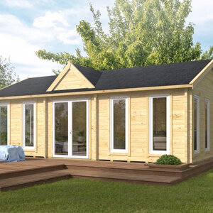 Casas Prefabricadas de Madera Benalmádena - Diáfana - 38 m2 - Modelo Dunmore - Minicasas con grandes cristaleras- DUNMORE- Portada pvc