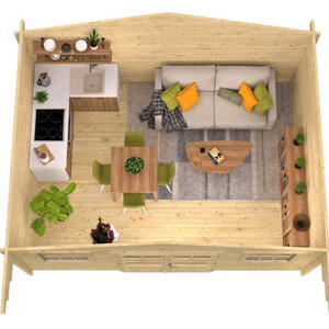 Casas de Madera Santiago - Diáfana - 17 m2 - Modelo Paris-Pavel - Casas de madera doble acristalamiento PARIS render interior