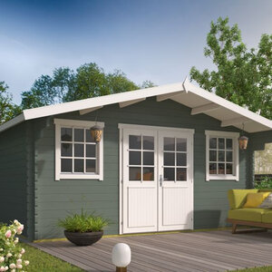 Casas de Madera Santiago - Diáfana - 17 m2 - Modelo Paris-Pavel - Casas de madera doble acristalamiento PARIS portada verde