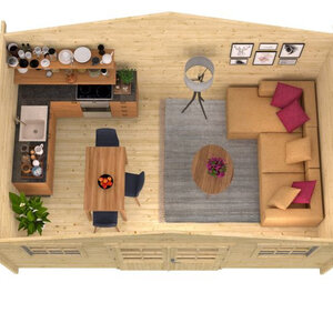 Casas de Madera Prefabricadas Tordesillas - Diáfana - 14 m2 - Modelo Rome-Rika - Caseta ROME - Hobycasa interior sofa