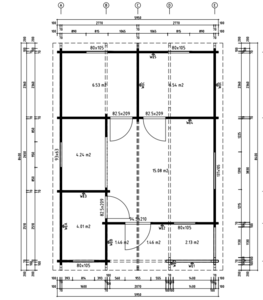 Casas Prefabricadas de Madera Chiclana - 2 dormitorios- 70 MM - 45 m2 - Modelo Kay - Cabaña de madera KAY - PLANOS
