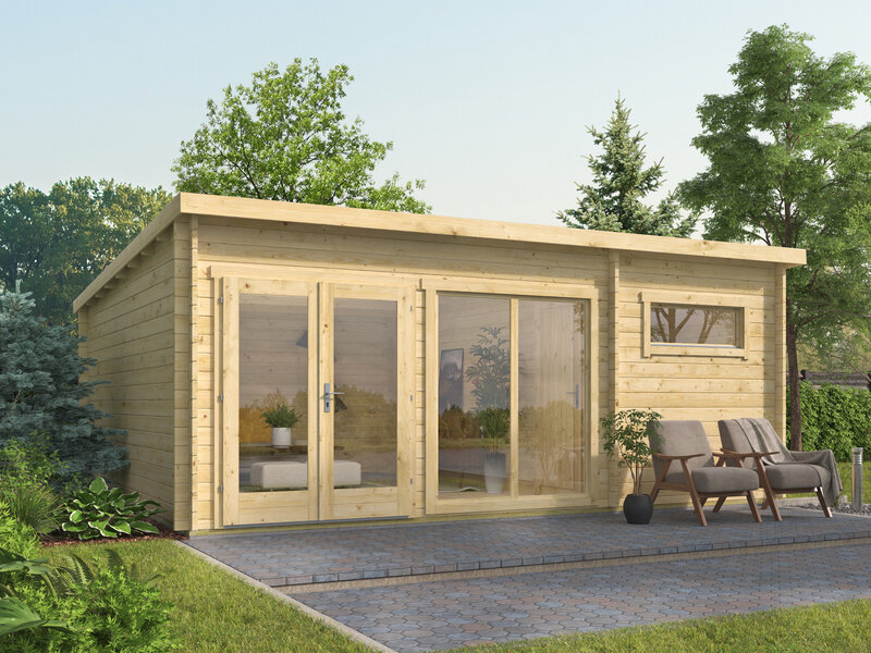 Casa de Madera RONDA  Moderna de 6x5 con habitación baño y salón cocina en 40 mm