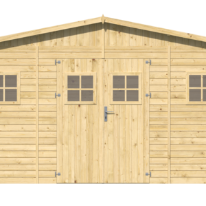 Caseta de madera barata UTRERA de 4X3 de Paneles Preensamblados - Caseta de madera barata UTRERA de 4X3 de Paneles Preensamblados render frontal