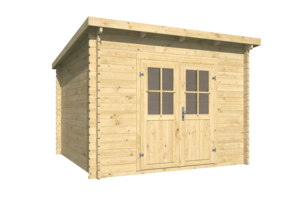 Caseta de madera prefabricada REUS  de techo plano 3x3 en 34mm - Caseta de madera prefabricada REUS  de techo plano 3x3 en 34mm render frontal