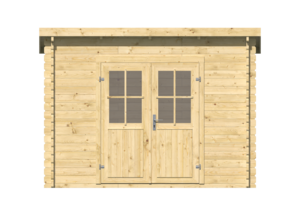 Caseta de madera prefabricada REUS  de techo plano 3x3 en 34mm - Caseta de madera prefabricada REUS  de techo plano 3x3 en 34mm frontal