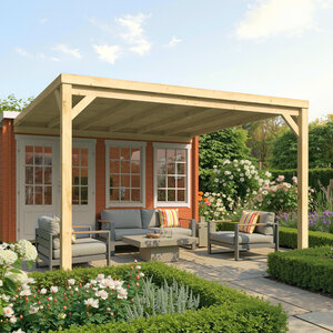 Pérgola Descubierta Anexa Blanes 400x400 cm - Pérgola Descubierta Anexa Blanes 400x400 cm con techo