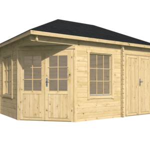 Casas de Madera Almendralejo - 2 estancias - 11 m2 - Modelo Agnes - Minicasa en esquina AGNES - render delantero