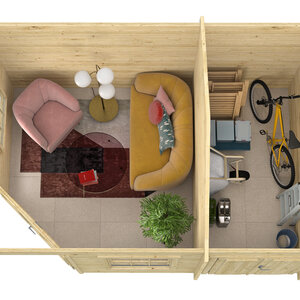 Casas de Madera Almendralejo - 2 estancias - 11 m2 - Modelo Agnes - Minicasa en esquina AGNES - render interior