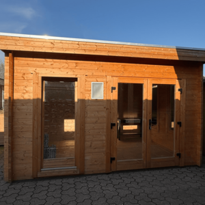 Casas de Madera Prefabricadas Benidorm - Diáfanas - 6 m2 - Modelo Harriot - Caseta de madera BENIDORM moderna - 400x200 cms - 40 mm - frente