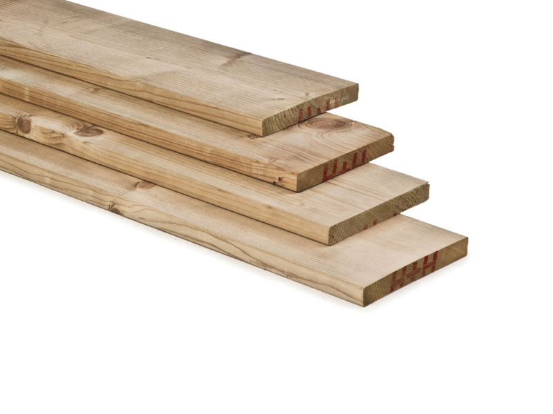 Tabla de jardín de abeto nórdico, seca, autoclave, 1,9 x 14,5 x 450 cm, cepillada, cantos redondeados (palet 168 uds)