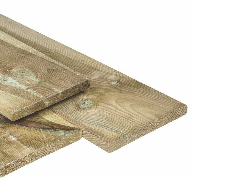 Tabla de pino, 2,0 x 20,0 x 400 cm, impregnada verde, cepillada, 4 cantos redondeados (palet 120 uds)