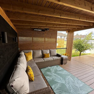 Tabla de tarima composite PuraShield, 2,3 x 13,8 x 300 cm, clips, maciza, color teca (palet 91 uds)
