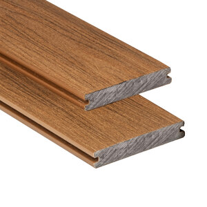 Tabla de tarima composite PuraShield, 2,3 x 13,8 x 400 cm, clips, maciza, color teca (palet 91 uds)