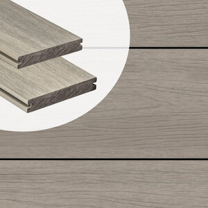 Tabla de tarima composite PuraShield, 2,3 x 13,8 x 400 cm, clips, maciza, color gris claro (palet 91 uds)