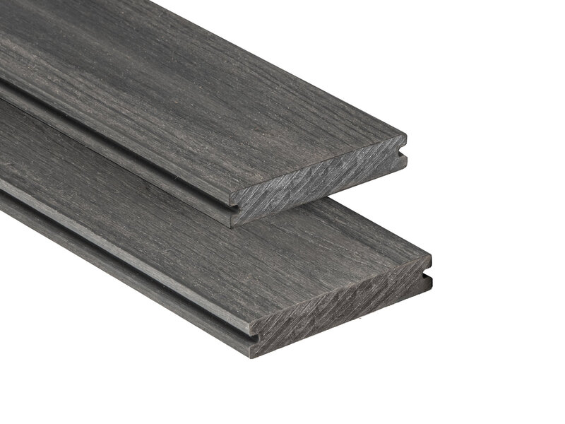 Tabla de tarima composite PuraShield, 2,3 x 13,8 x 300 cm, clips, maciza, color gris oscuro (palet 91 uds)