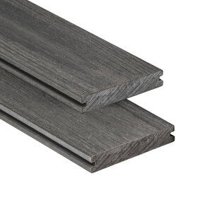 Tabla de tarima composite PuraShield, 2,3 x 13,8 x 400 cm, clips, maciza, color gris oscuro (palet 91 uds)