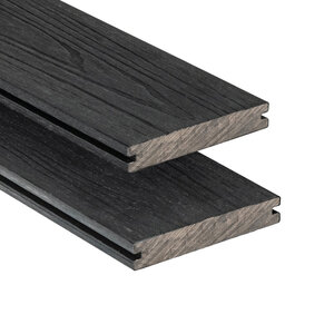 Tabla de tarima composite PuraShield, 2,3 x 13,8 x 300 cm, clips, maciza, color negro ébano (palet 91 uds)