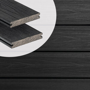 Tabla de tarima composite PuraShield, 2,3 x 13,8 x 400 cm, clips, maciza, color negro ébano (palet 91 uds)