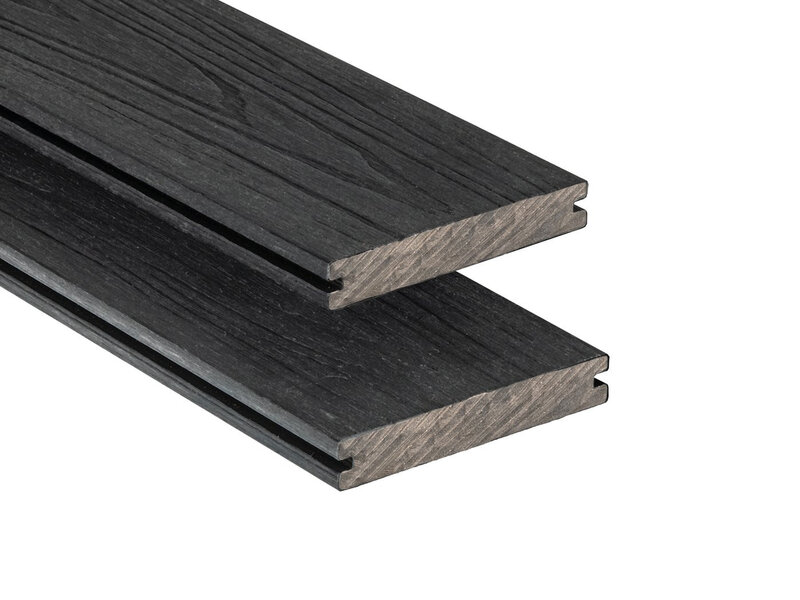 Tabla de tarima composite PuraShield, 2,3 x 13,8 x 400 cm, clips, maciza, color negro ébano (palet 91 uds)