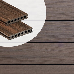 Tabla de tarima composite PuraShield, 2,3 x 13,8 x 300 cm, clips, alveolar, color ipé (palet 126 uds)