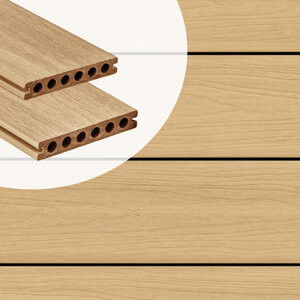 Tabla de tarima composite PuraShield, 2,3 x 13,8 x 500 cm, clips, alveolar, color cedro (palet 91 uds)